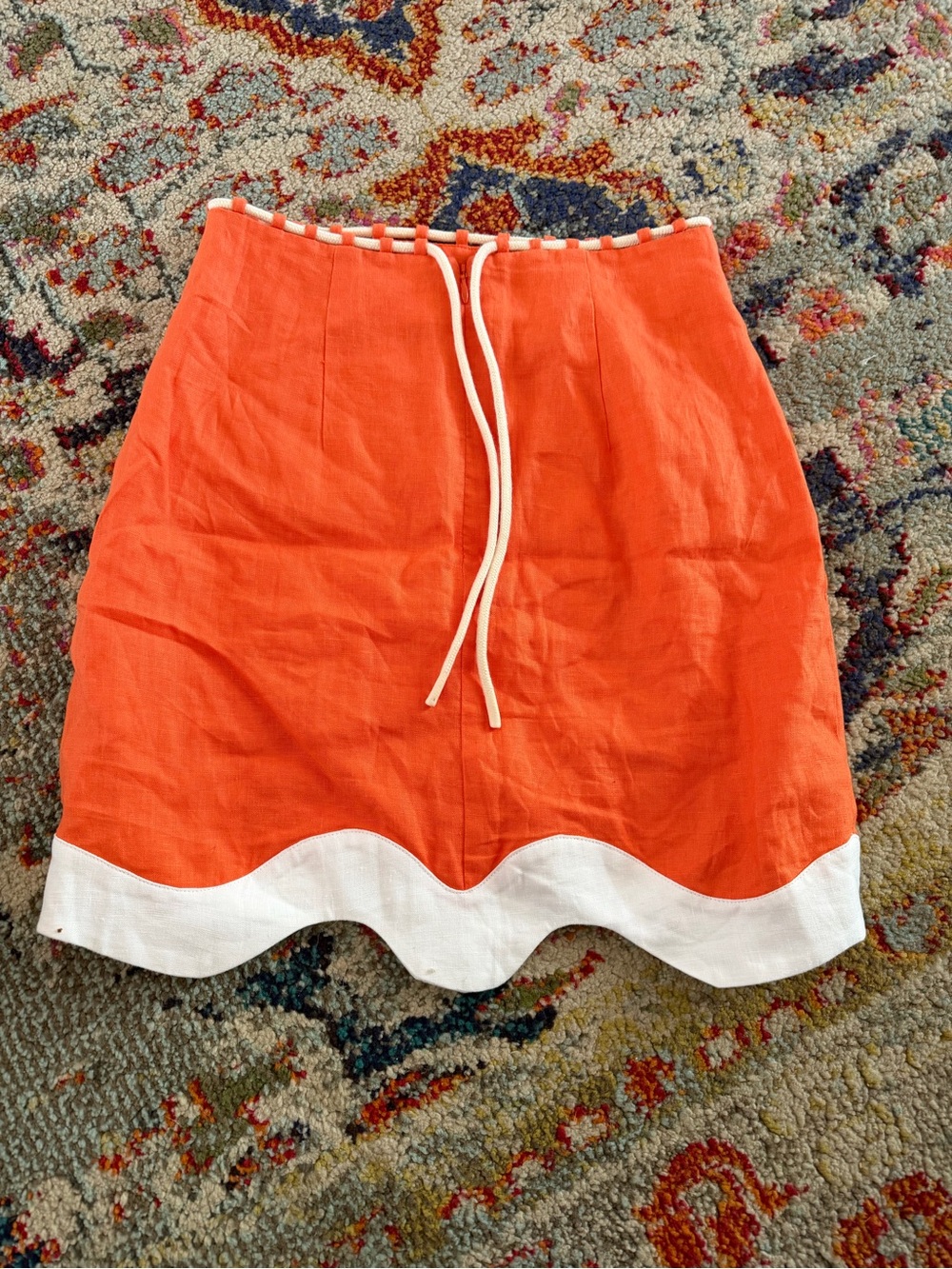 Staud Orange Arianna Pop Border Linen Mini Skirt 0 gameday Tennessee Clemson - Picture 2 of 7